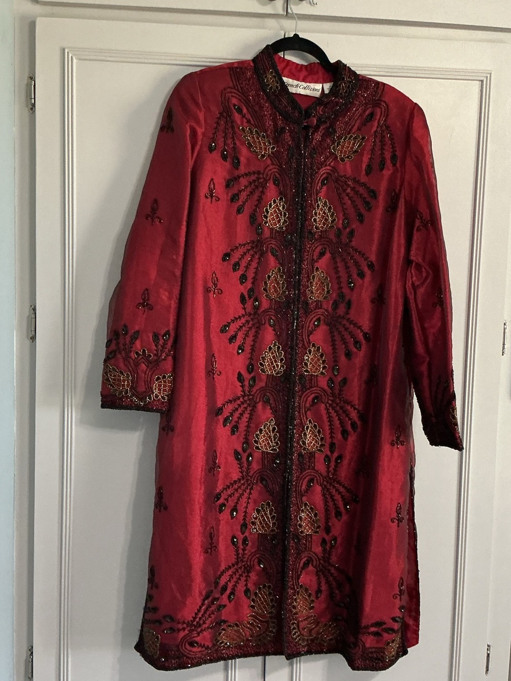 Vintage French Collizioni Beaded Sequin Swing Coat L